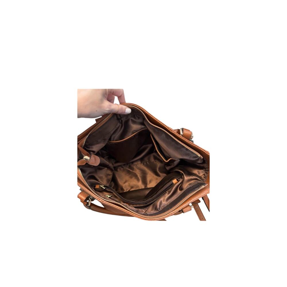 Vintage Y2K Kattee Leather Tote Bag Saddle Brown Shoulder Distressed Boho Luxury - Picture 13 of 16